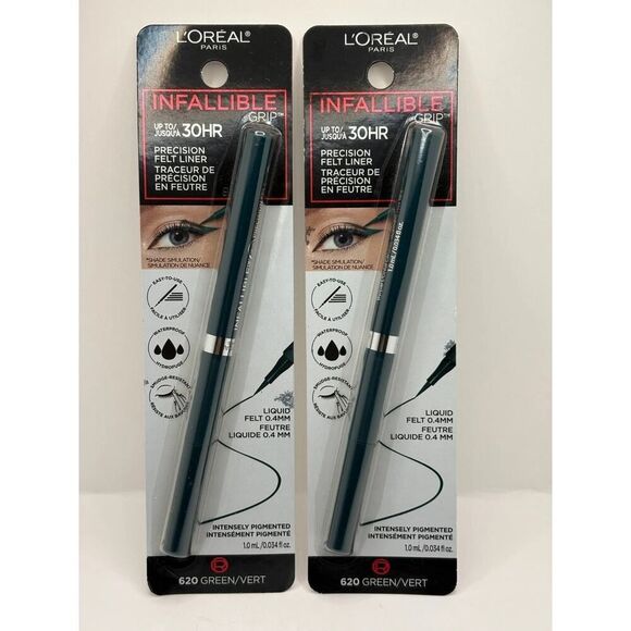 2 PACK LOreal Paris 620 GREEN Infallible Grip Waterproof Liquid Eyeliner 30HR - Picture 1 of 1